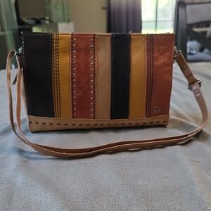 Chic Striped Crossbody Bag in Black, Brown, and Tan